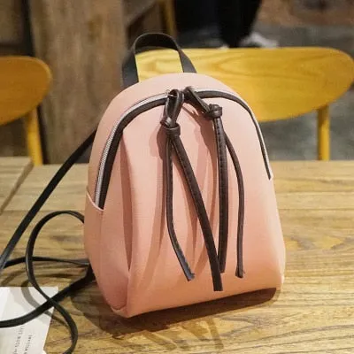 Casual Small Waterproof Backpack Women Solid Color Pu Leather School Bag Simple Mini Zipper Bookbags And Girls Travel Backpacks