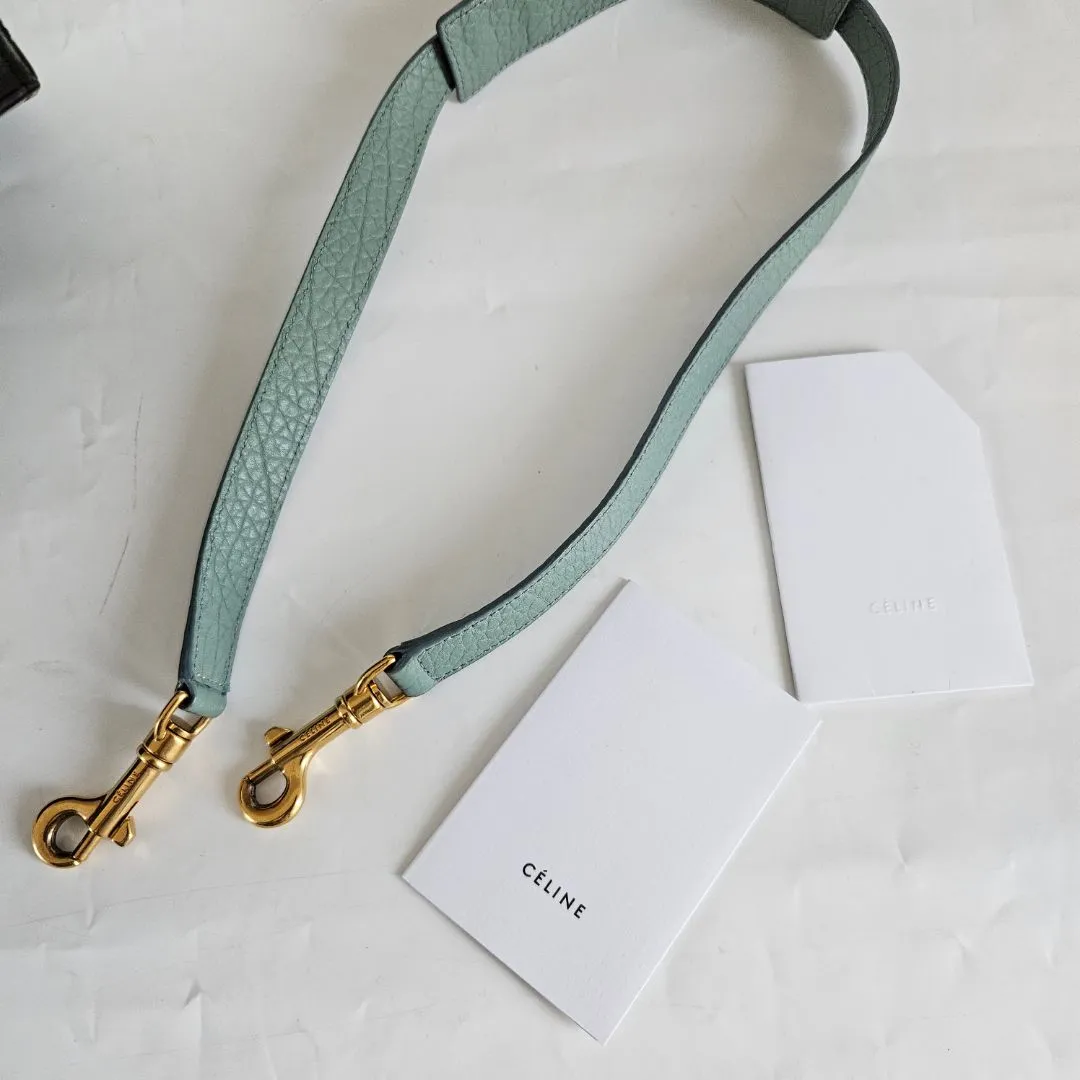 Celine Navy Blue/Green Leather and Suede Medium Trapeze Top Handle Bag