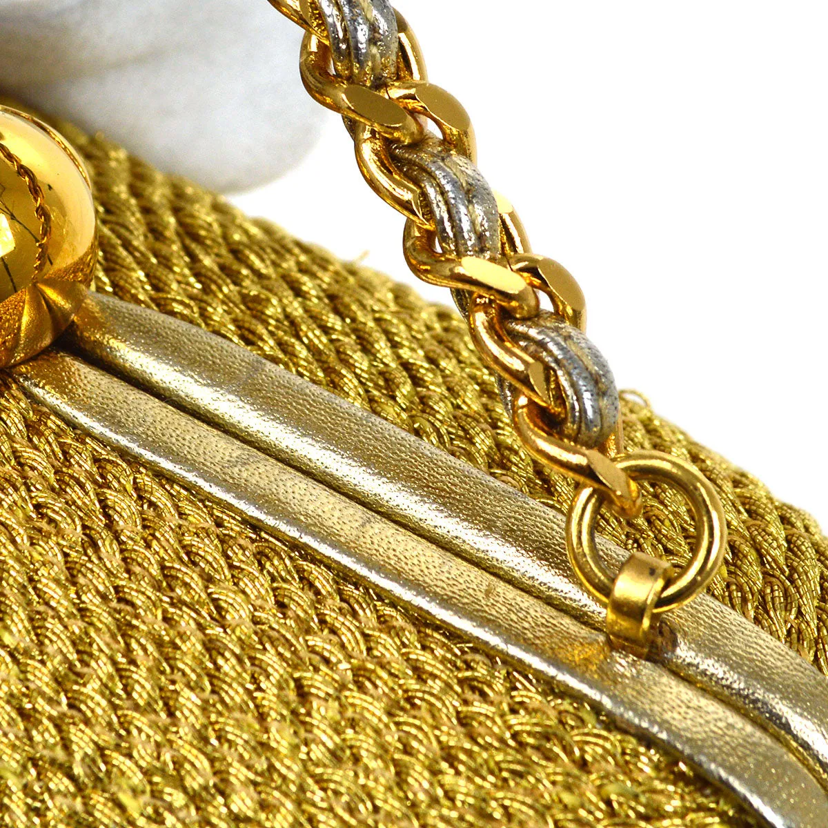 CHANEL 1998 Woven Evening Bag Gold 63979