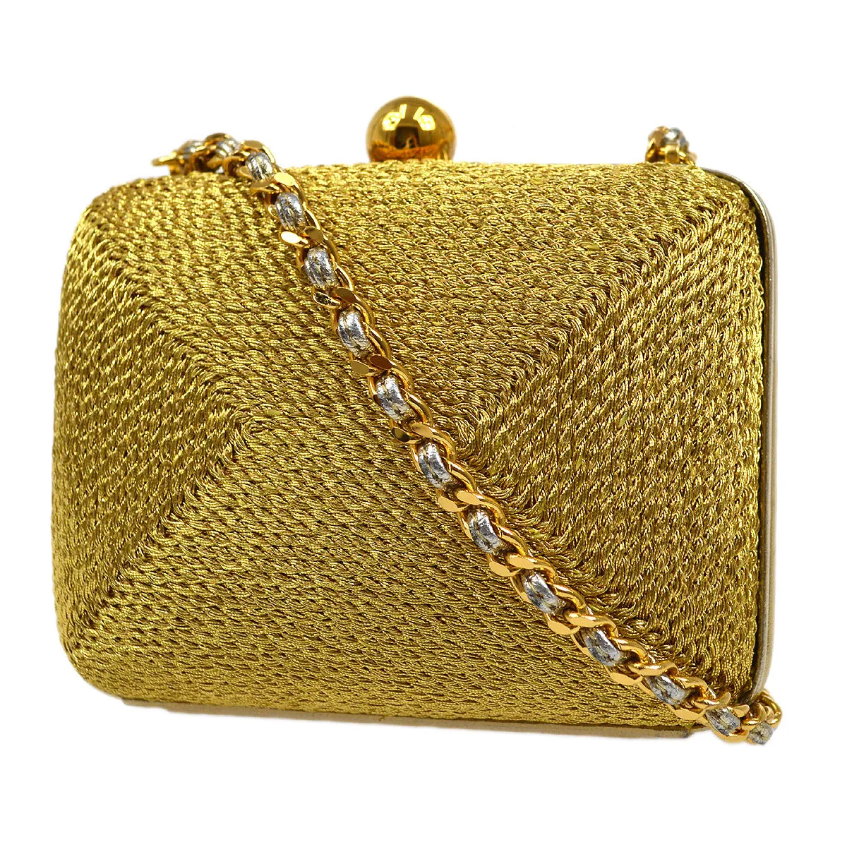 CHANEL 1998 Woven Evening Bag Gold 63979
