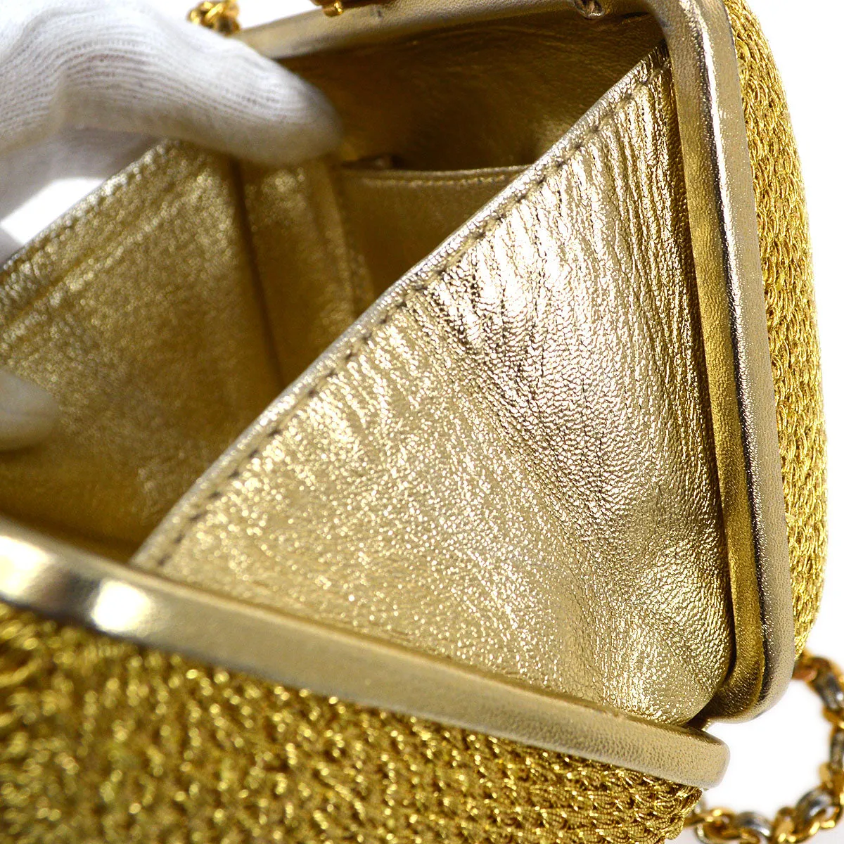 CHANEL 1998 Woven Evening Bag Gold 63979