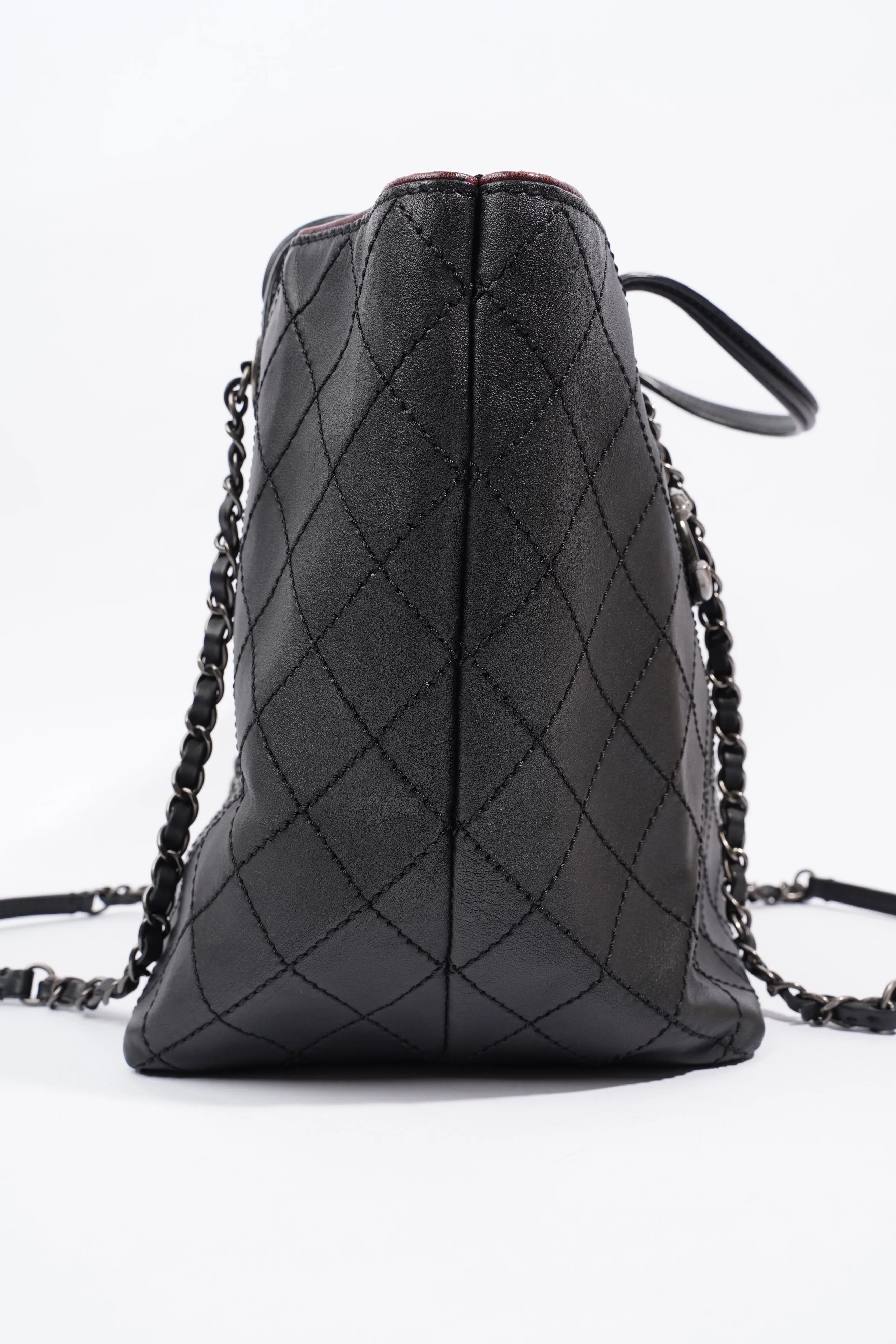Chanel CC Charm Chain Shopping Tote Black Calfskin Leather Large
