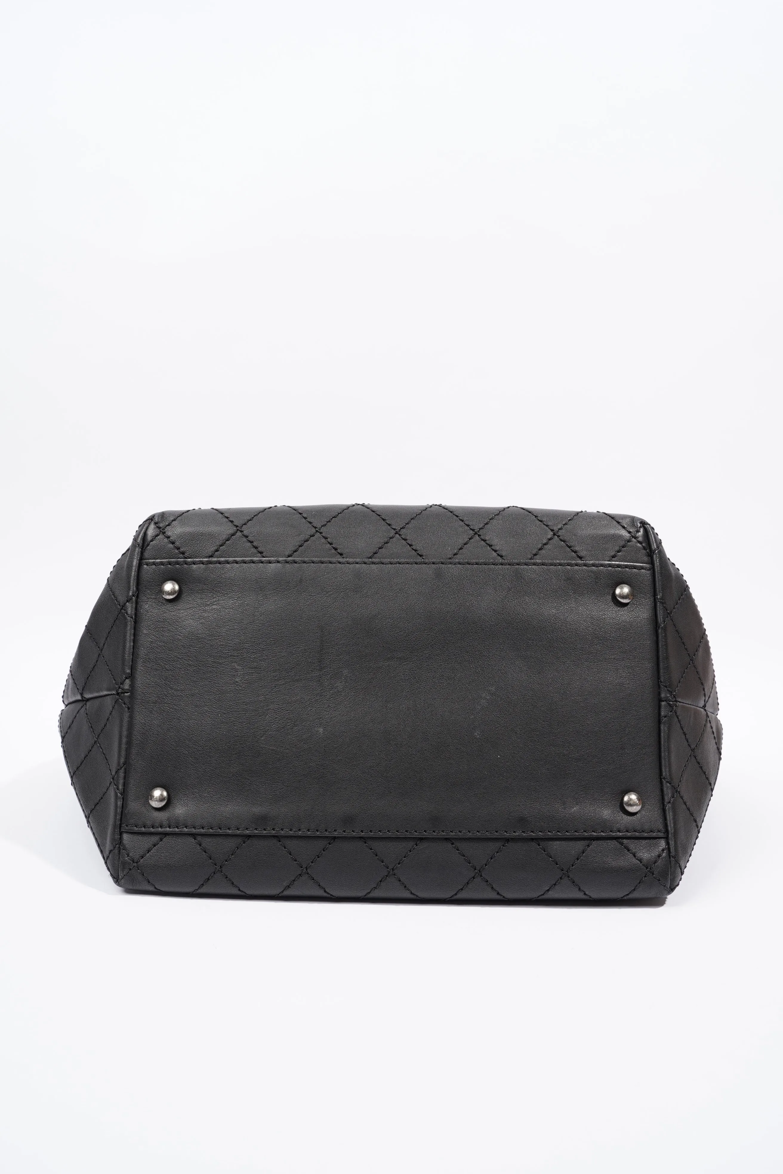 Chanel CC Charm Chain Shopping Tote Black Calfskin Leather Large