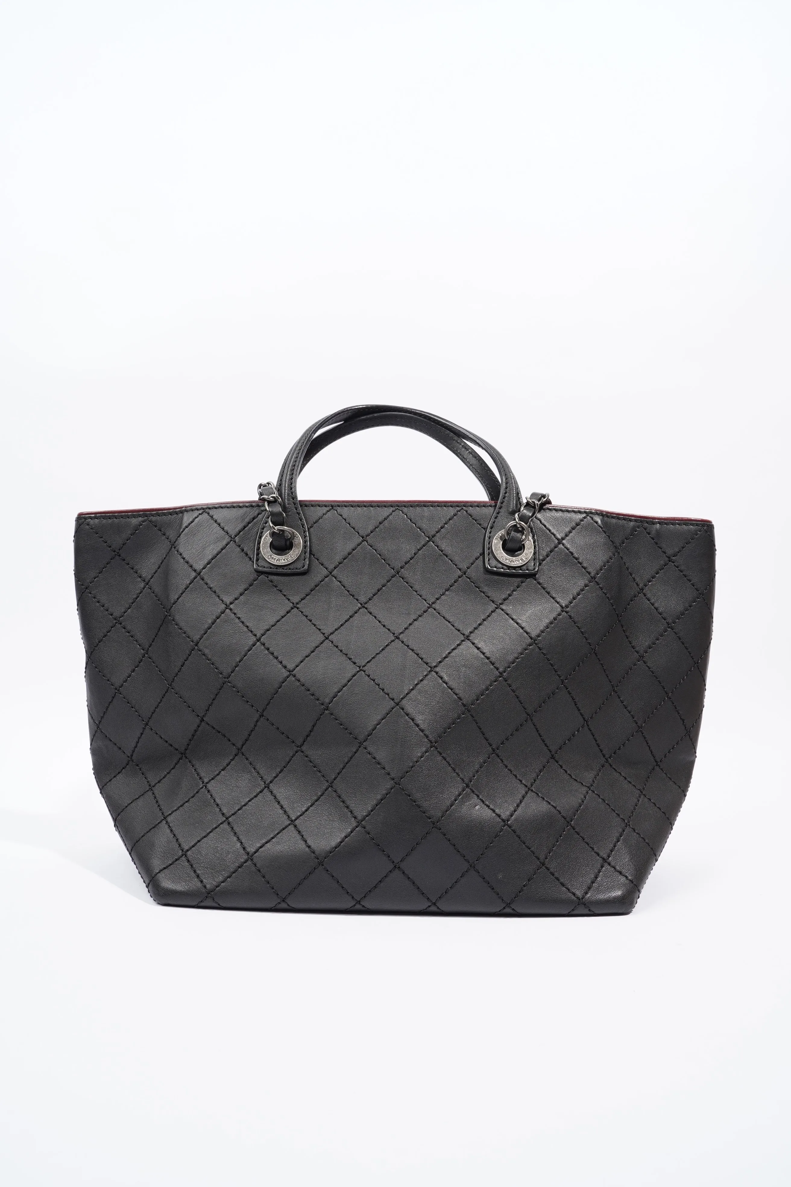 Chanel CC Charm Chain Shopping Tote Black Calfskin Leather Large