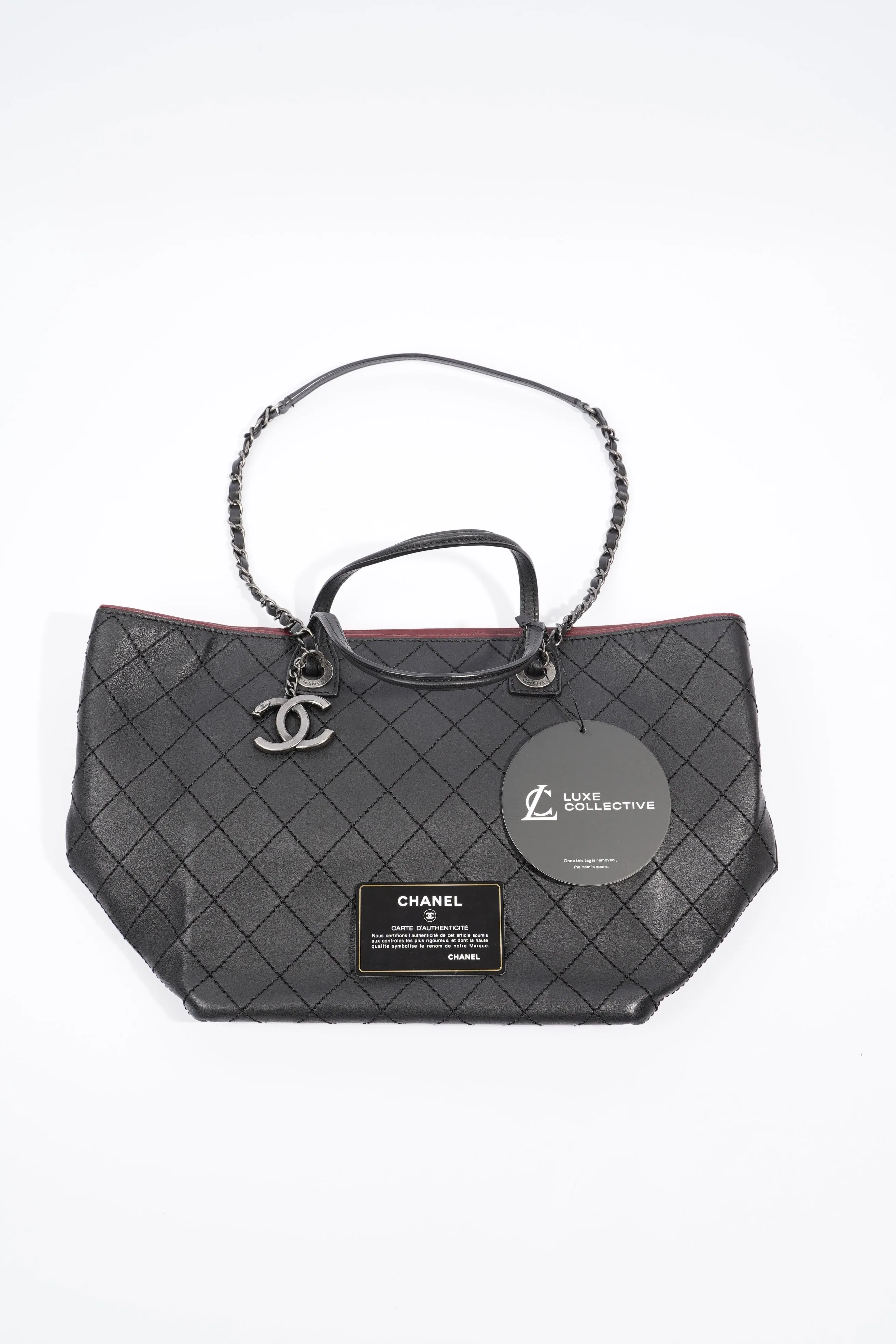 Chanel CC Charm Chain Shopping Tote Black Calfskin Leather Large