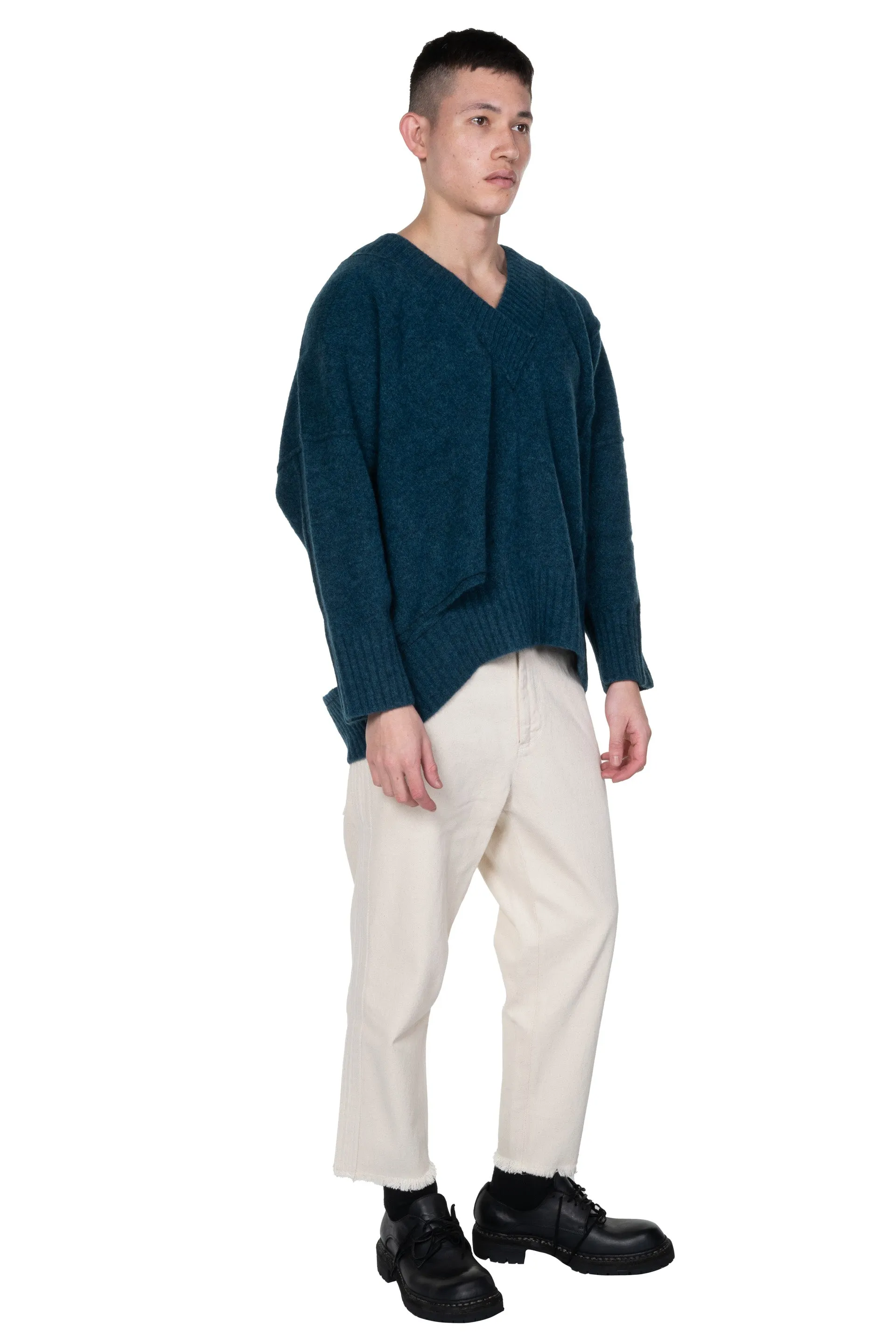 Cotton Denim Pant Stitch Details Natural