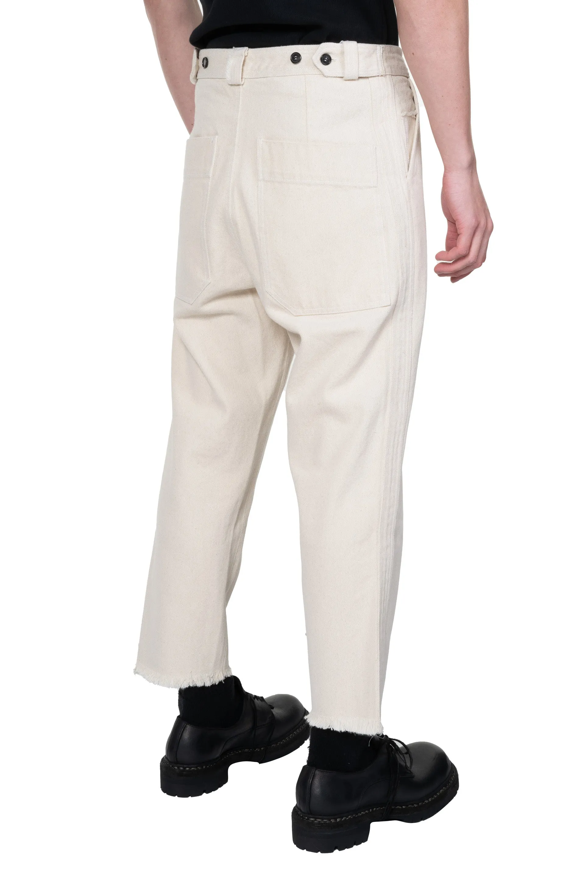 Cotton Denim Pant Stitch Details Natural