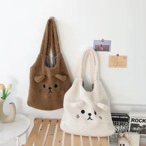 Cute Lamb Face Fleece Wool Large Capacity Plush Embroided Bag