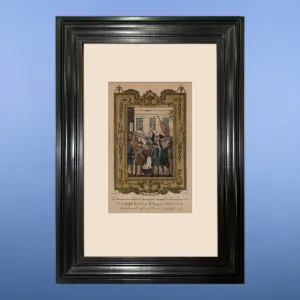 Declaring Independence hand-colored engraving c. 1783 - In a hand-made solid wood frame