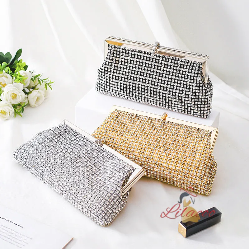 Diamond-studded Shiny Rhinestone Chain Clutch Bag