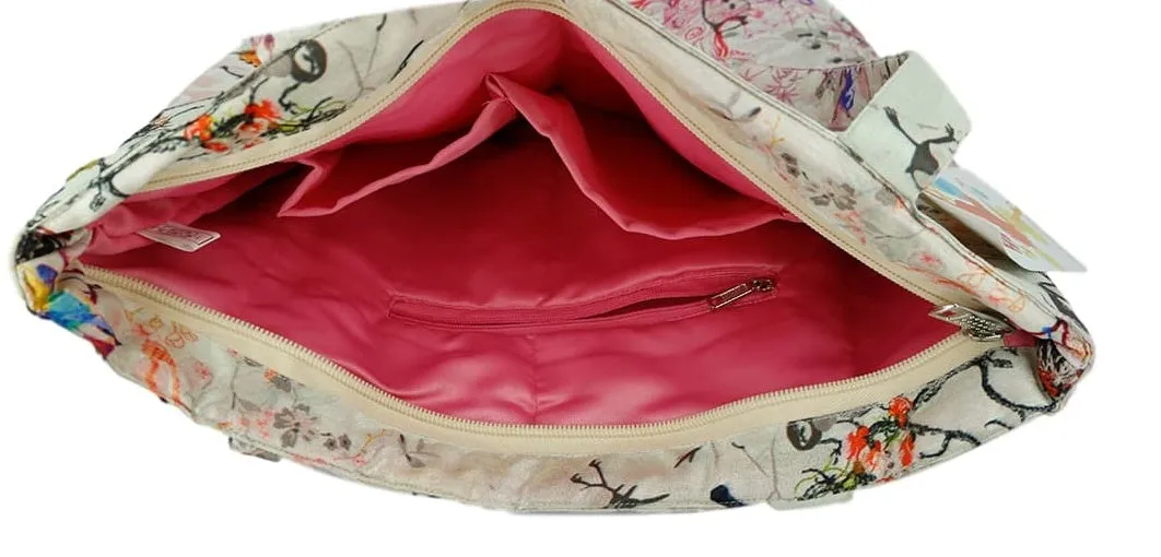 Digitally Printed Tote Fashion Shopping Hand Bag Multipurpose Waterproof Faux Silk and Polysatin Lining 16X14X4 Inch ,Peacock And Birds
