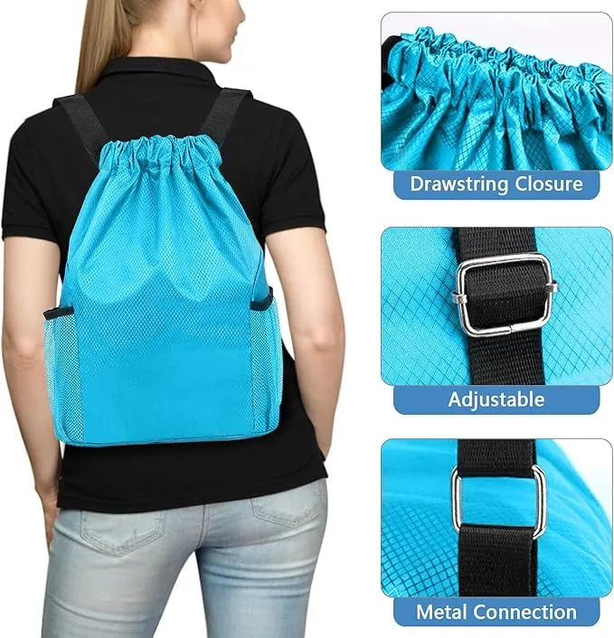 Drawstring Bag Waterproof Swim PE Bag Unisex Large Sports String Backpack Oxford Fabric Gym Sack for School Travel Swimming Holidays Climbing Hiking (50 * 44)