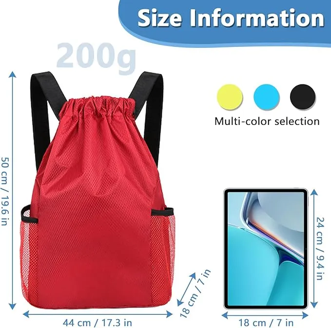 Drawstring Bag Waterproof Swim PE Bag Unisex Large Sports String Backpack Oxford Fabric Gym Sack for School Travel Swimming Holidays Climbing Hiking (50 * 44)