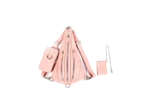 Dusty Rose Pink Tri Zipper BackPack Convertible Sling Bag Shoulder Bag w/ Silver Hardware