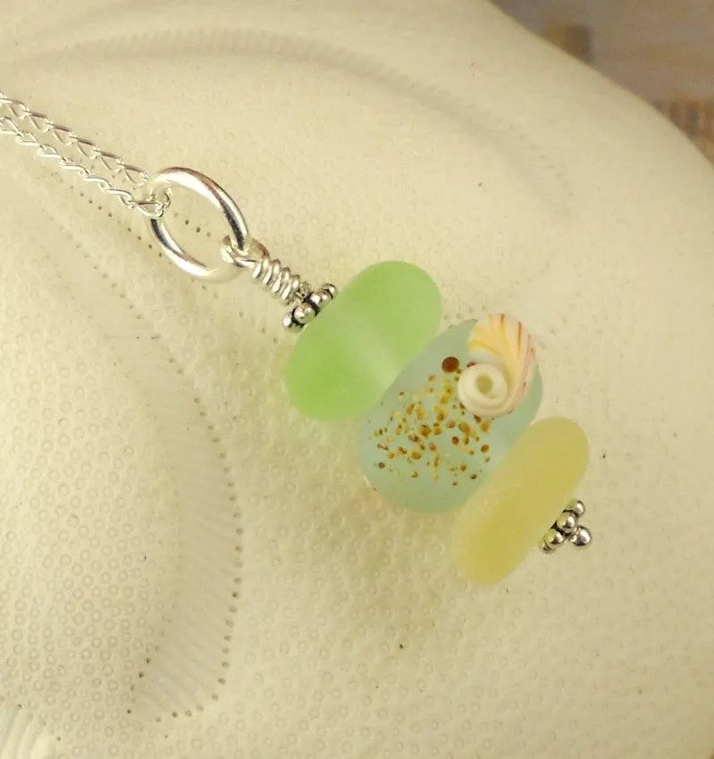 Eco Friendly Genuine Sea Glass Necklace Shell Bead Pastel