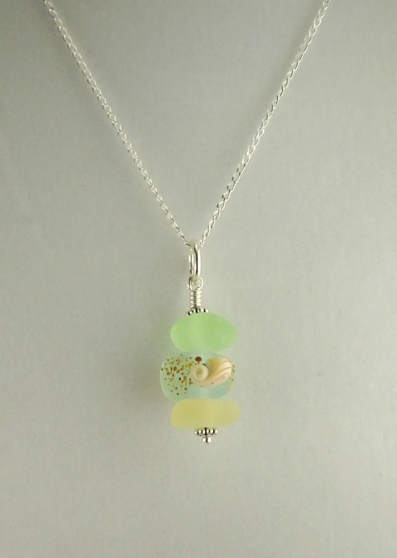 Eco Friendly Genuine Sea Glass Necklace Shell Bead Pastel