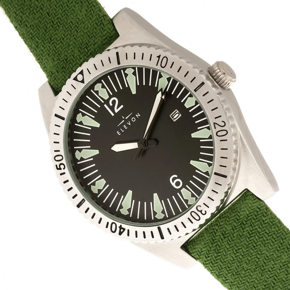 Elevon Jeppesen Pressed Wool Leather-Band Watch w/Date - Green