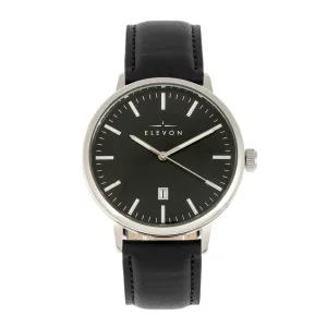 Elevon Vin Leather-Band Watch w/Date - Silver/Black