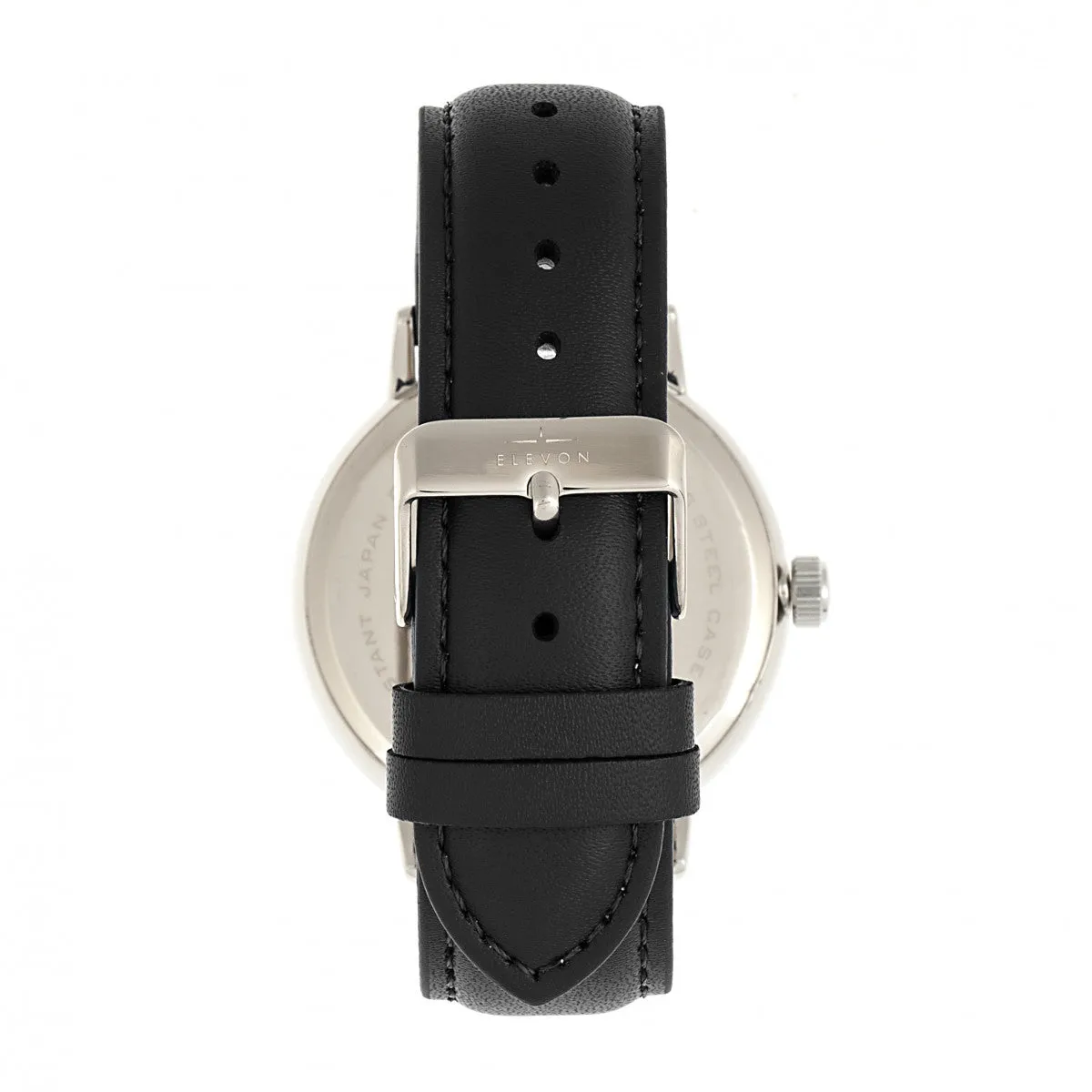 Elevon Vin Leather-Band Watch w/Date - Silver/Black