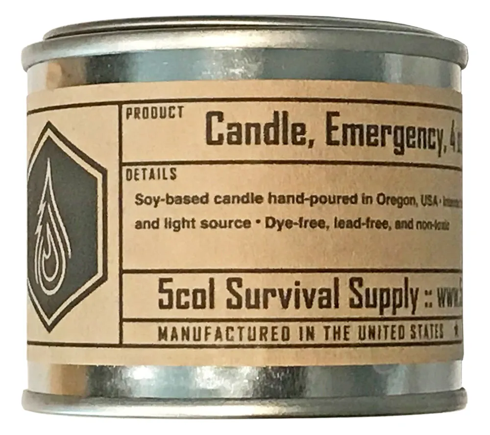 Emergency Candle, Soy-based, 4 oz. - 5col Survival Supply