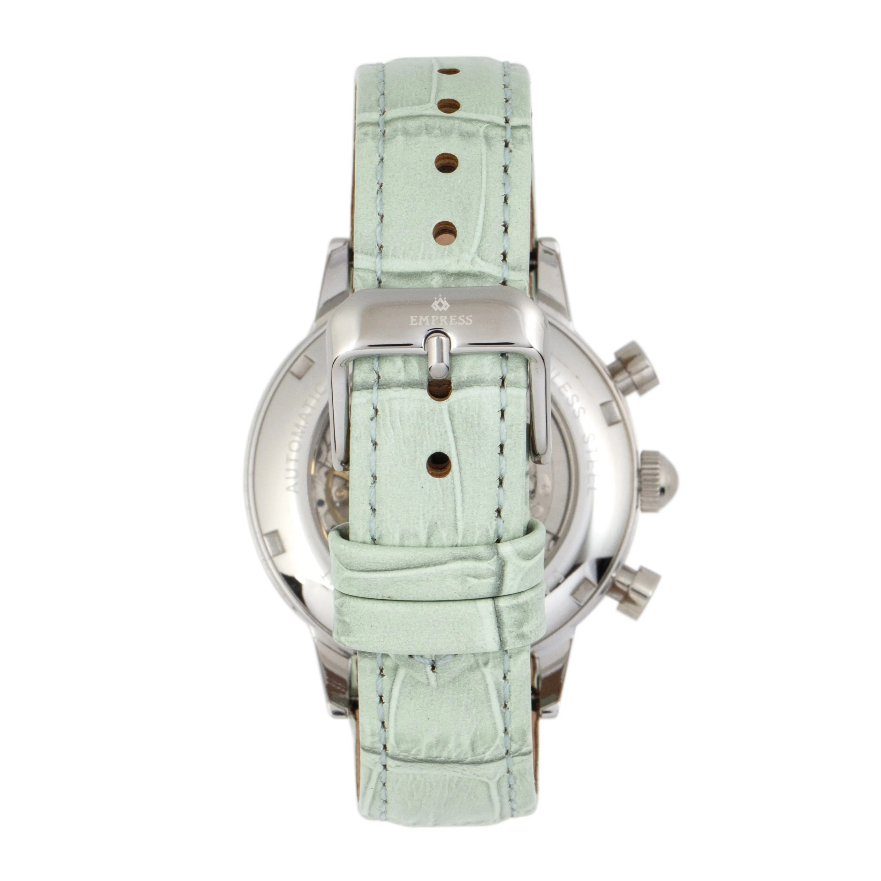 Empress Beatrice Automatic Skeleton Dial Leather-Band Watch w/Day/Date - Silver/Mint