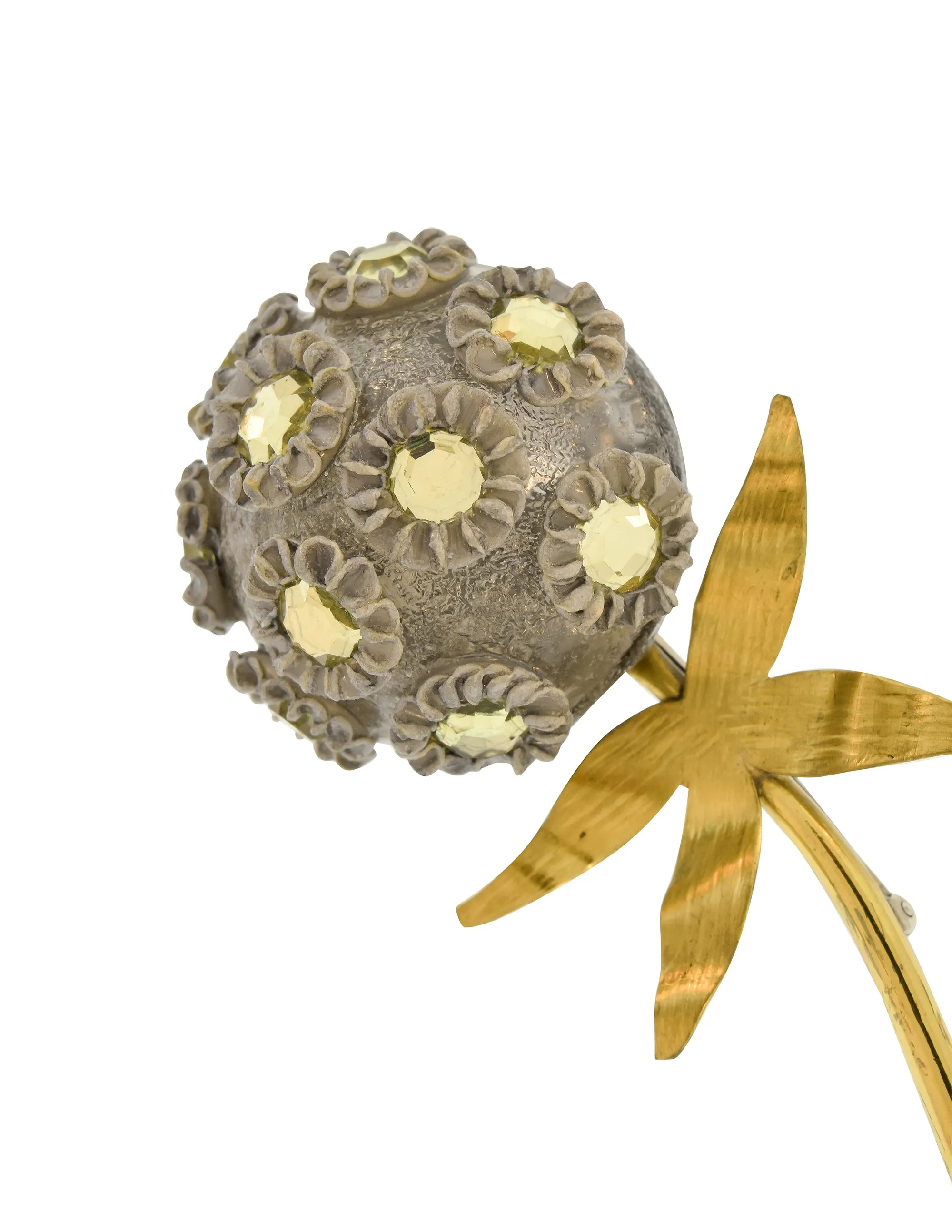 Fabrice Vintage Grey Brass Dandelion Flower Brooch Pin