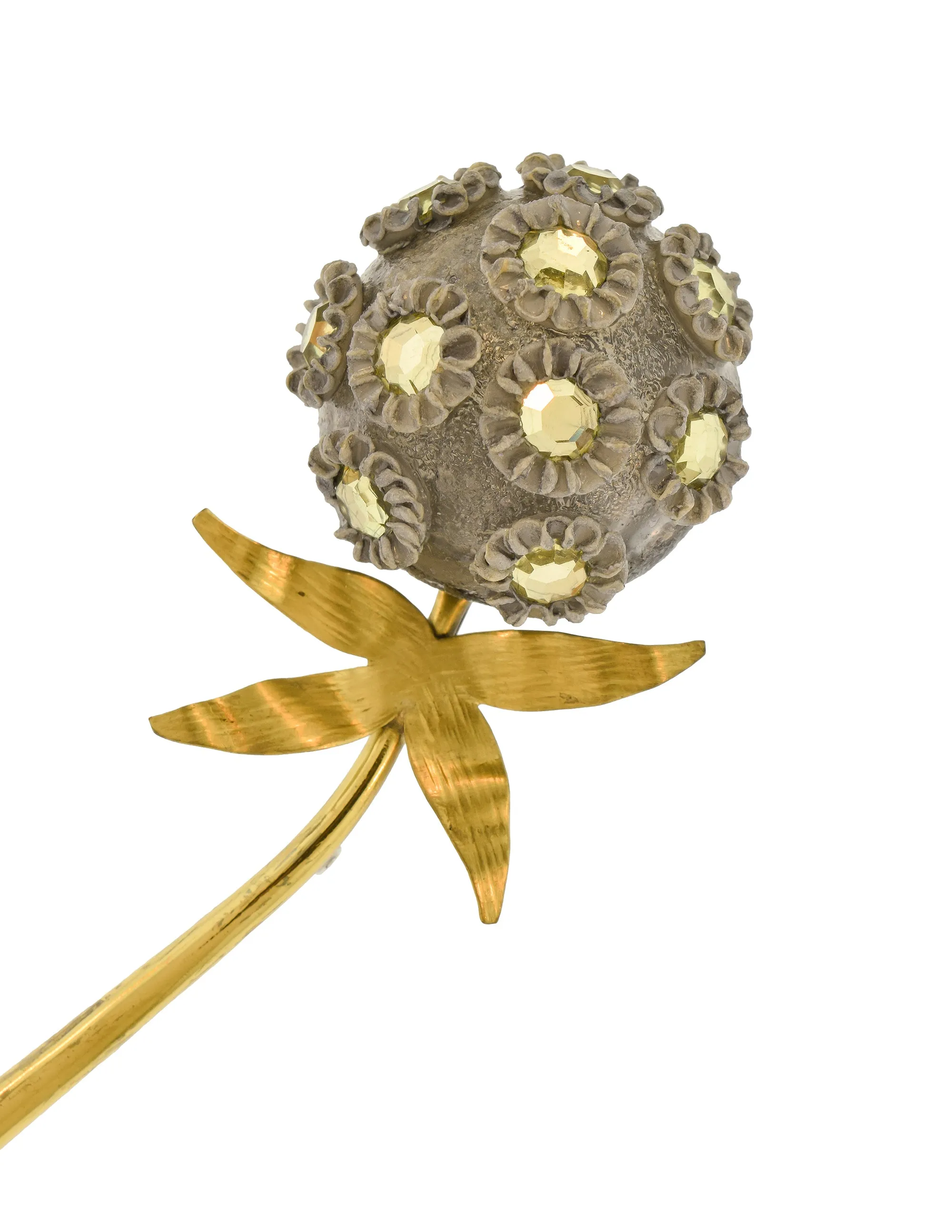 Fabrice Vintage Grey Brass Dandelion Flower Brooch Pin