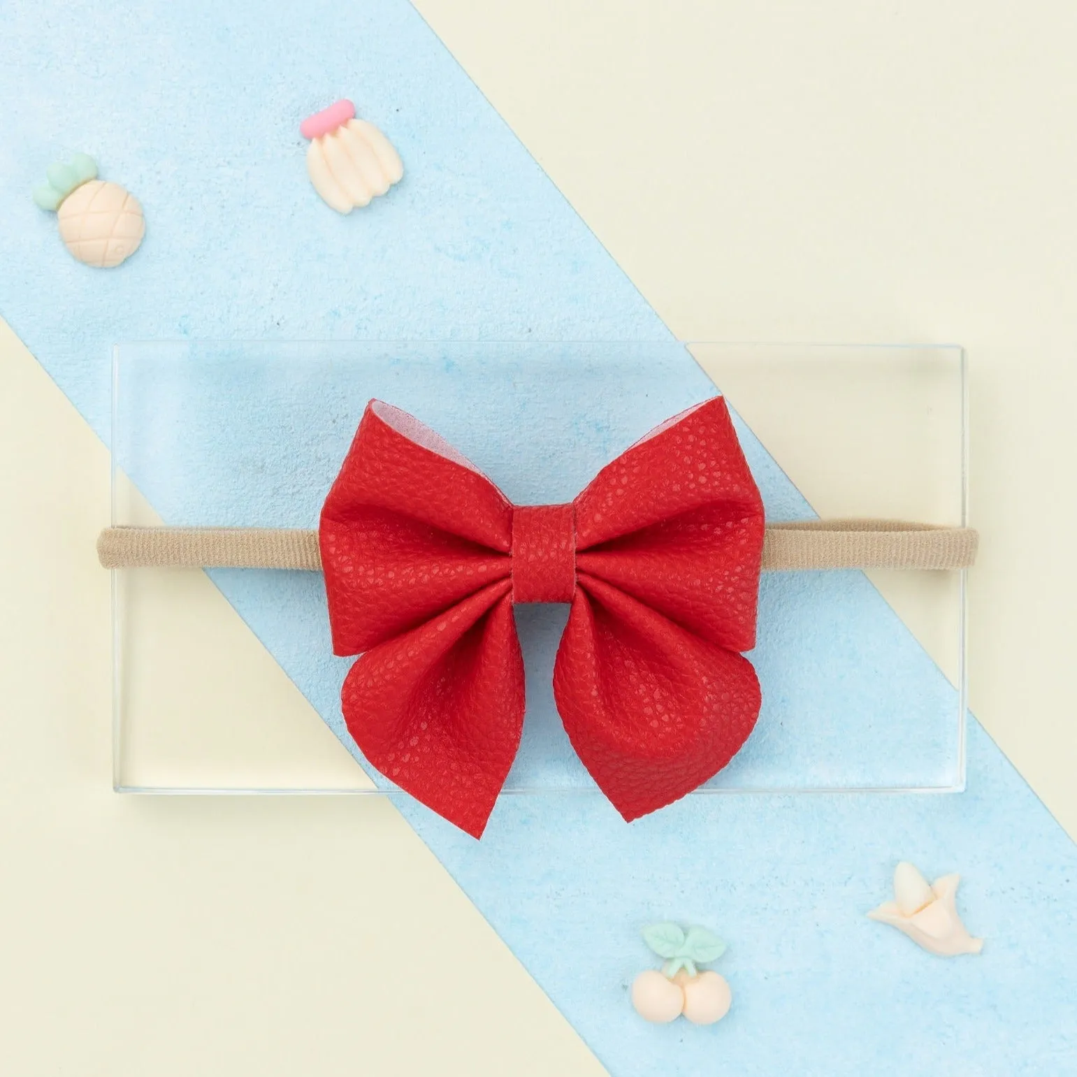 Faux Leather Sailor Bow Headband- Red