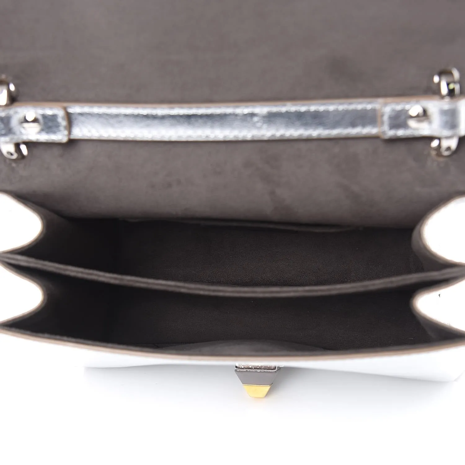 Fendi Kan I Metallic Silver Calfskin Scalloped Studded Small Shoulder Bag 8M0381