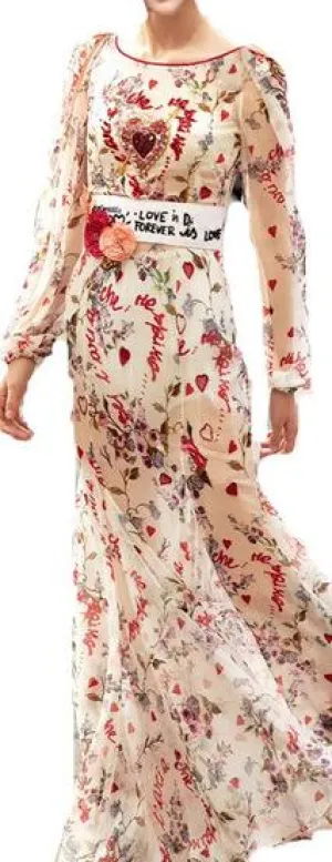 Floral Chiffon Gown with Applique Details