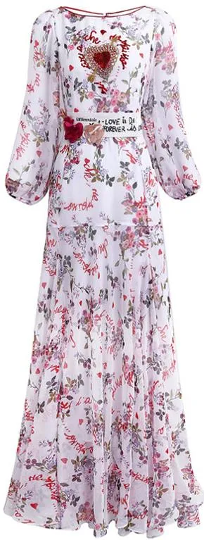 Floral Chiffon Gown with Applique Details