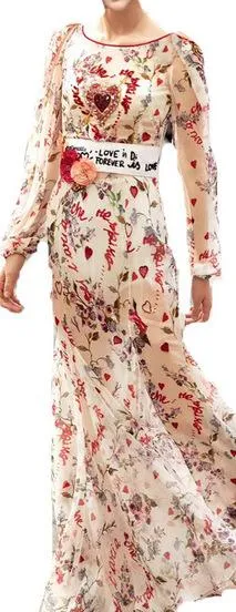 Floral Chiffon Gown with Applique Details