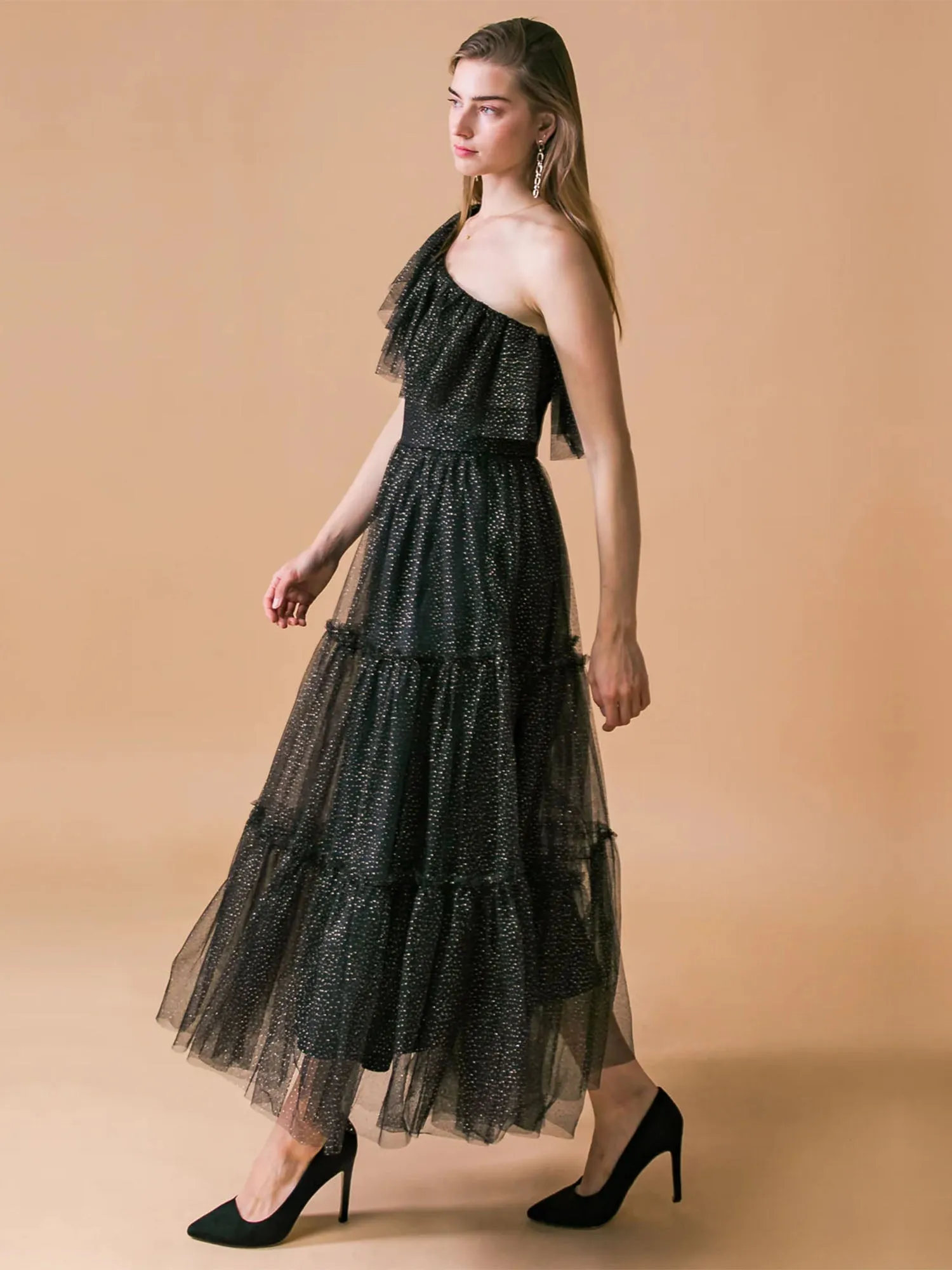 Flying Tomato One Shoulder Glitter Tiered Dress - Brands We Love