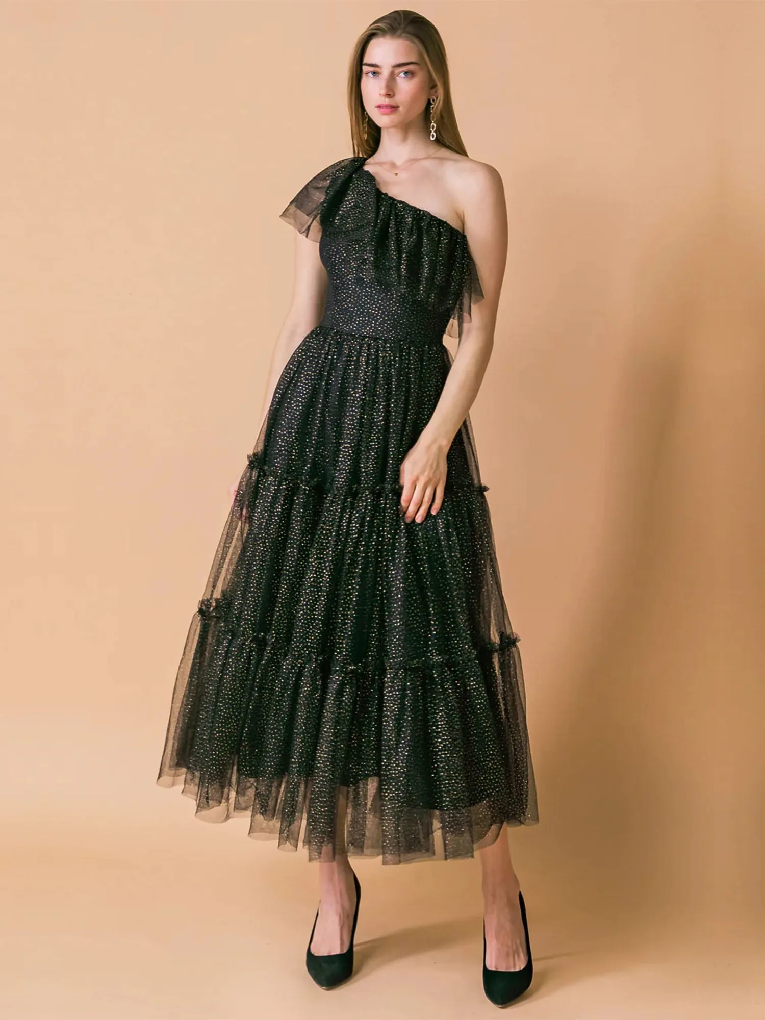 Flying Tomato One Shoulder Glitter Tiered Dress - Brands We Love