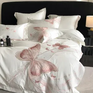Flytonn-1000TC Egyptian Cotton White Luxury Bedding Set Chic Butterfly Embroidery Queen King Size Duvet Cover Set Bed Sheet Pillowcases