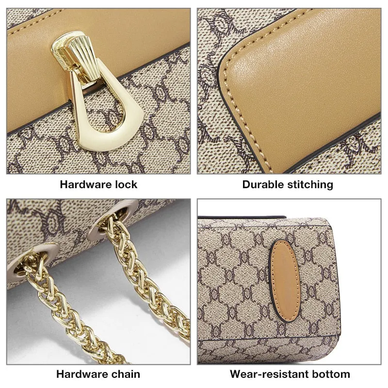 FOXER Chain Flap Bag Vintage Shoulder Bag 2023 Monogram Women Travel Crossbody Bag PVC Material Lady Mini Shopping Messenger Bag