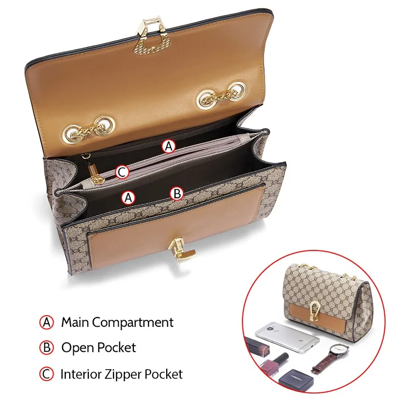 FOXER Chain Flap Bag Vintage Shoulder Bag 2023 Monogram Women Travel Crossbody Bag PVC Material Lady Mini Shopping Messenger Bag