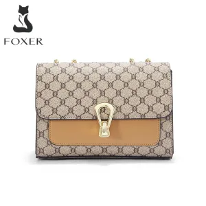 FOXER Chain Flap Bag Vintage Shoulder Bag 2023 Monogram Women Travel Crossbody Bag PVC Material Lady Mini Shopping Messenger Bag