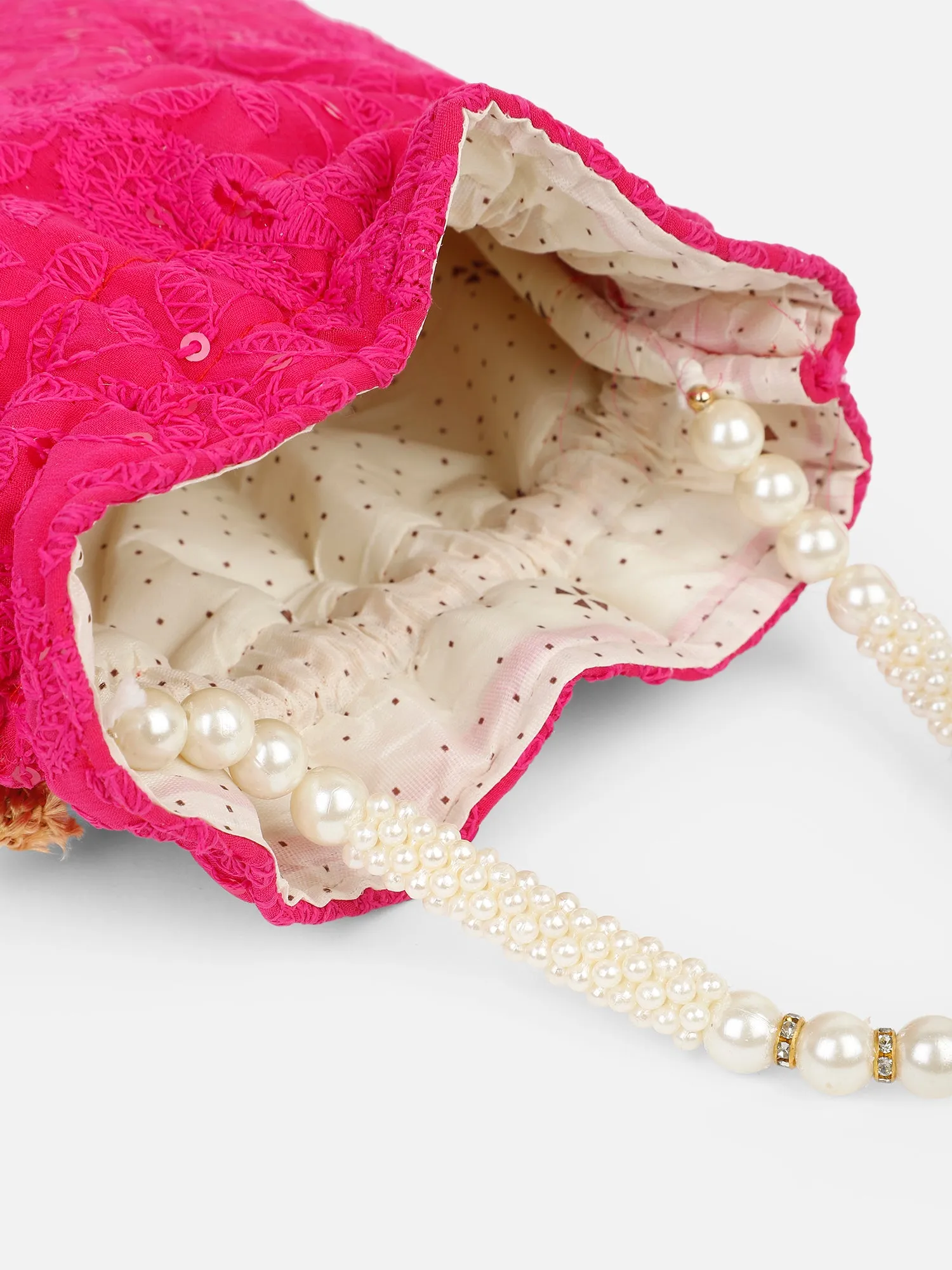 Fuchsia pink chikankari potli bag