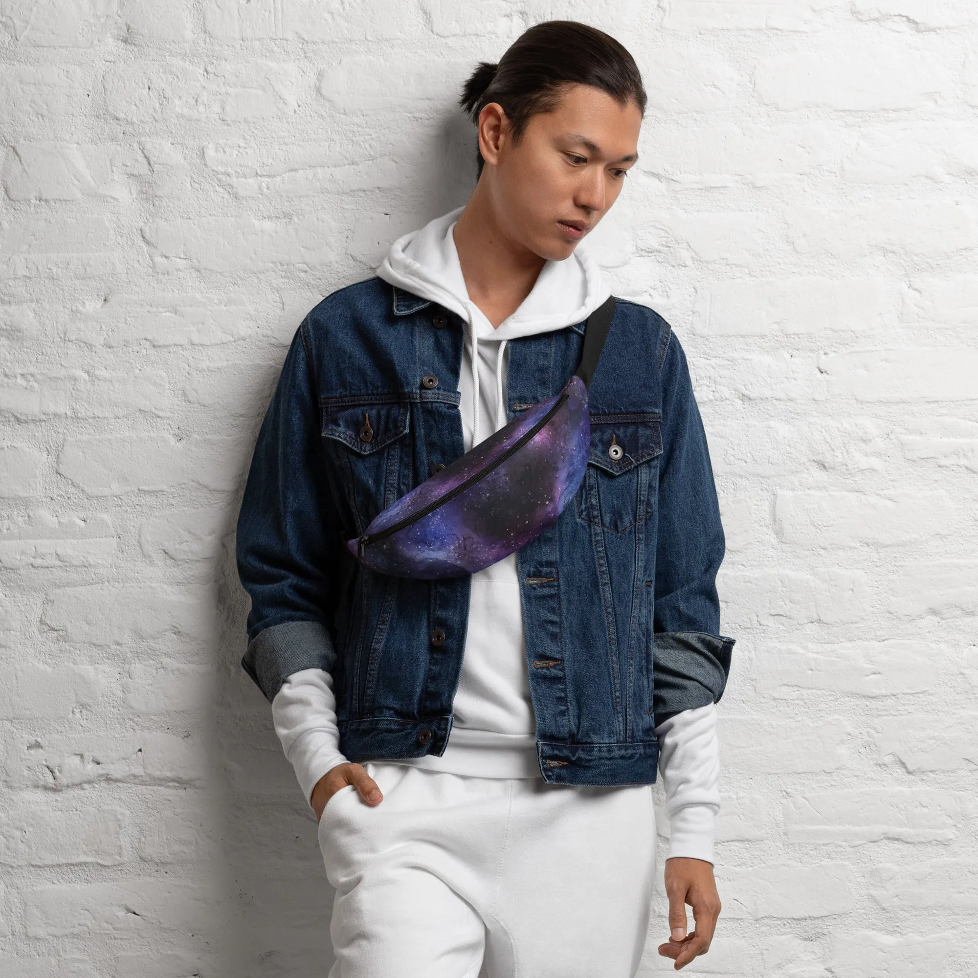 Galaxy Fanny Pack, Space Universe Purple Women Men Waist Hip Bum Bag 90s Designer Belt Hip Waist Crossbody Shoulder Festival Rave Bag