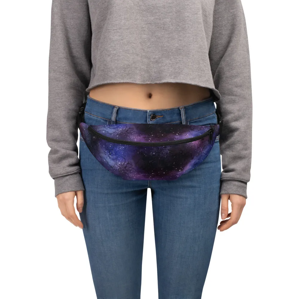 Galaxy Fanny Pack, Space Universe Purple Women Men Waist Hip Bum Bag 90s Designer Belt Hip Waist Crossbody Shoulder Festival Rave Bag