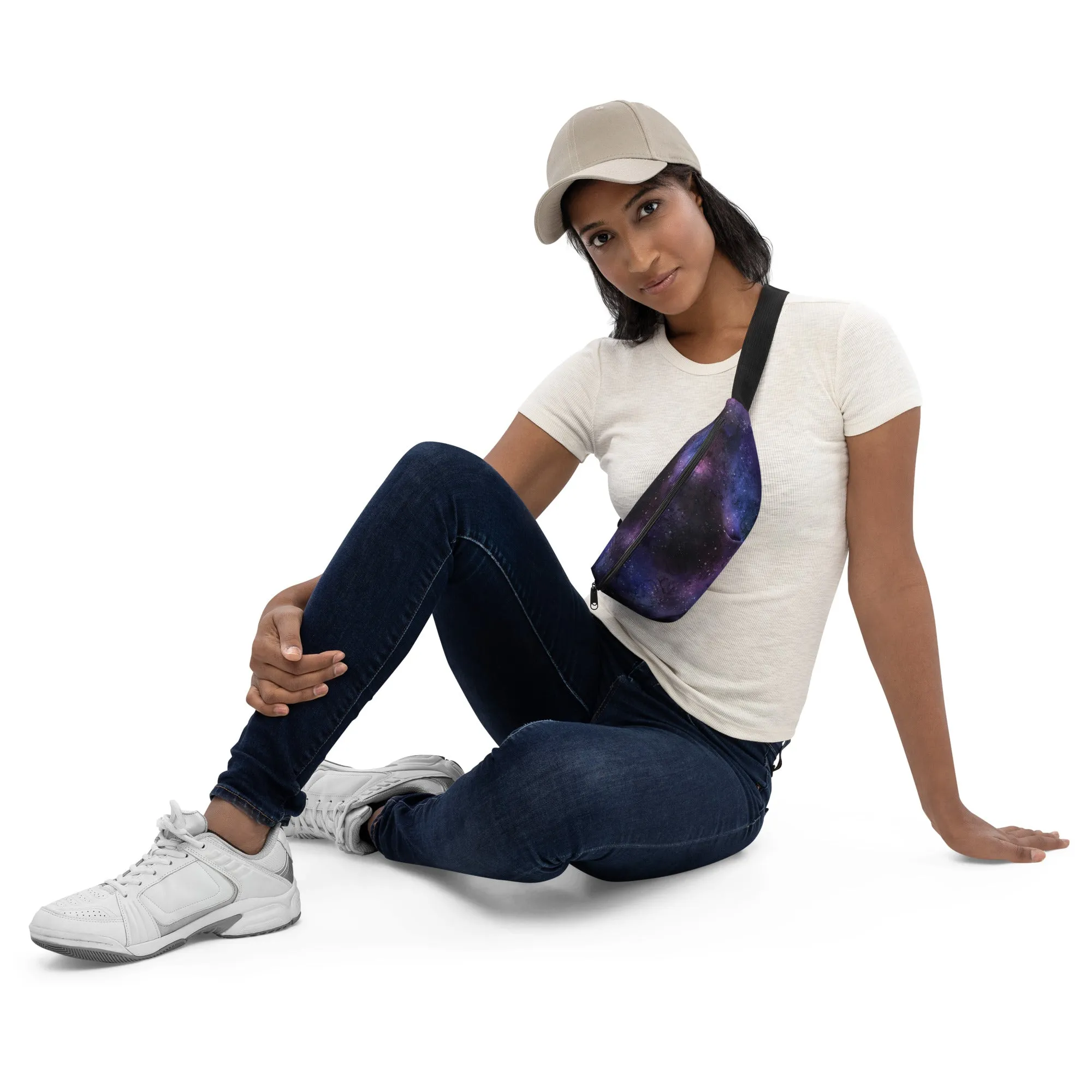 Galaxy Fanny Pack, Space Universe Purple Women Men Waist Hip Bum Bag 90s Designer Belt Hip Waist Crossbody Shoulder Festival Rave Bag