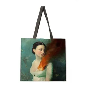Girl's Magic Flower Fantasy Linen Shopping Bag Ladies Shoulder Bag Foldable Shopping Bag Fashion Beach Bag Handbag