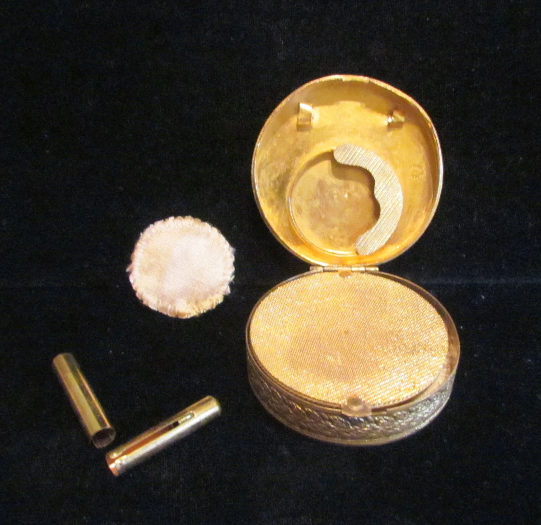 Gold French Compact Mother Of Pearl Blue Stones 1800s Antique Powder Rouge Compact RARE