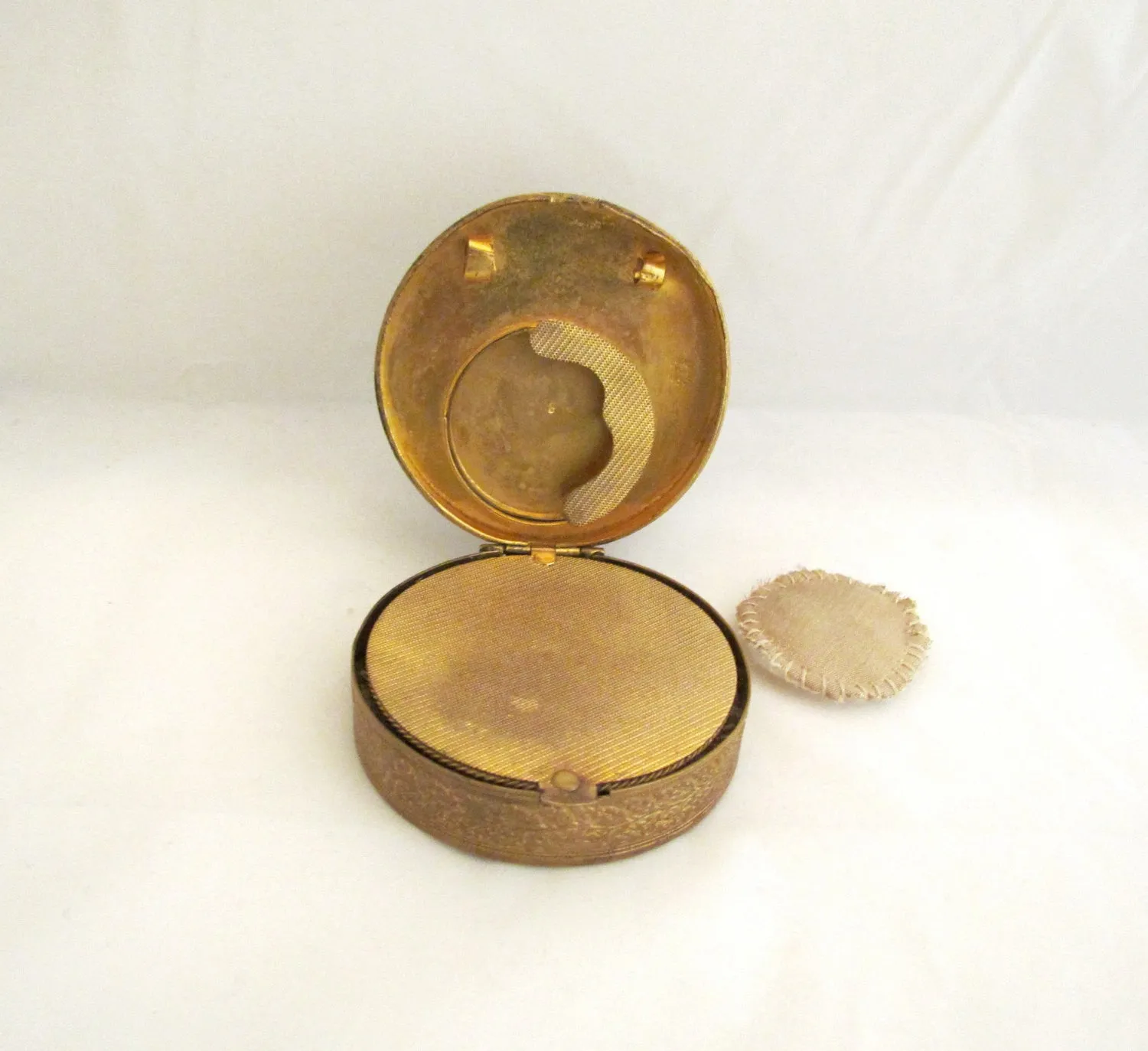 Gold French Compact Mother Of Pearl Blue Stones 1800s Antique Powder Rouge Compact RARE
