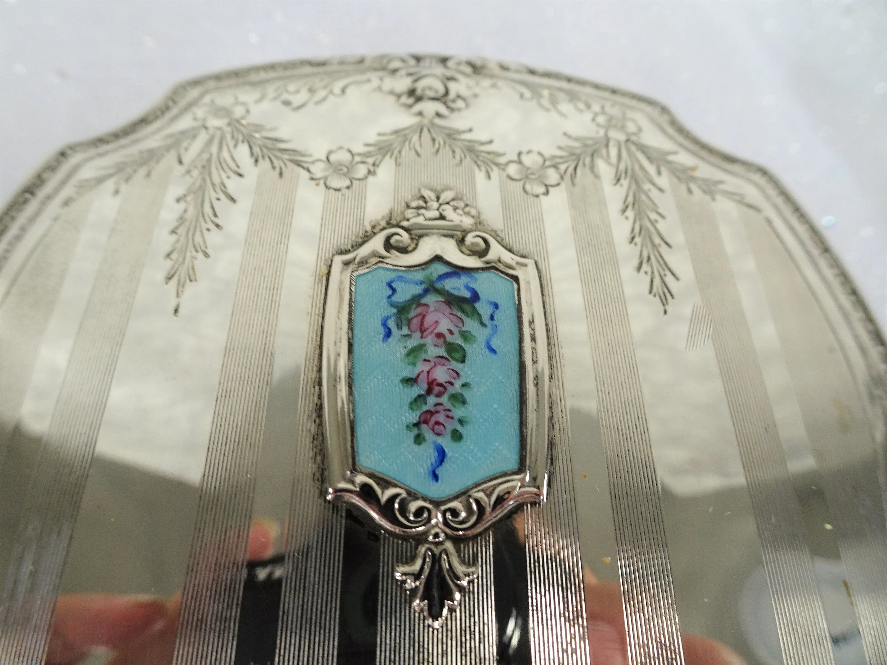 GORGEOUS Antique Dresser Jar,Sterling Silver,Enamel Top,Cut Glass,Vanity Dresser Cosmetic Jar,Beyond FABULOUS Decorative Boudoir Collectible