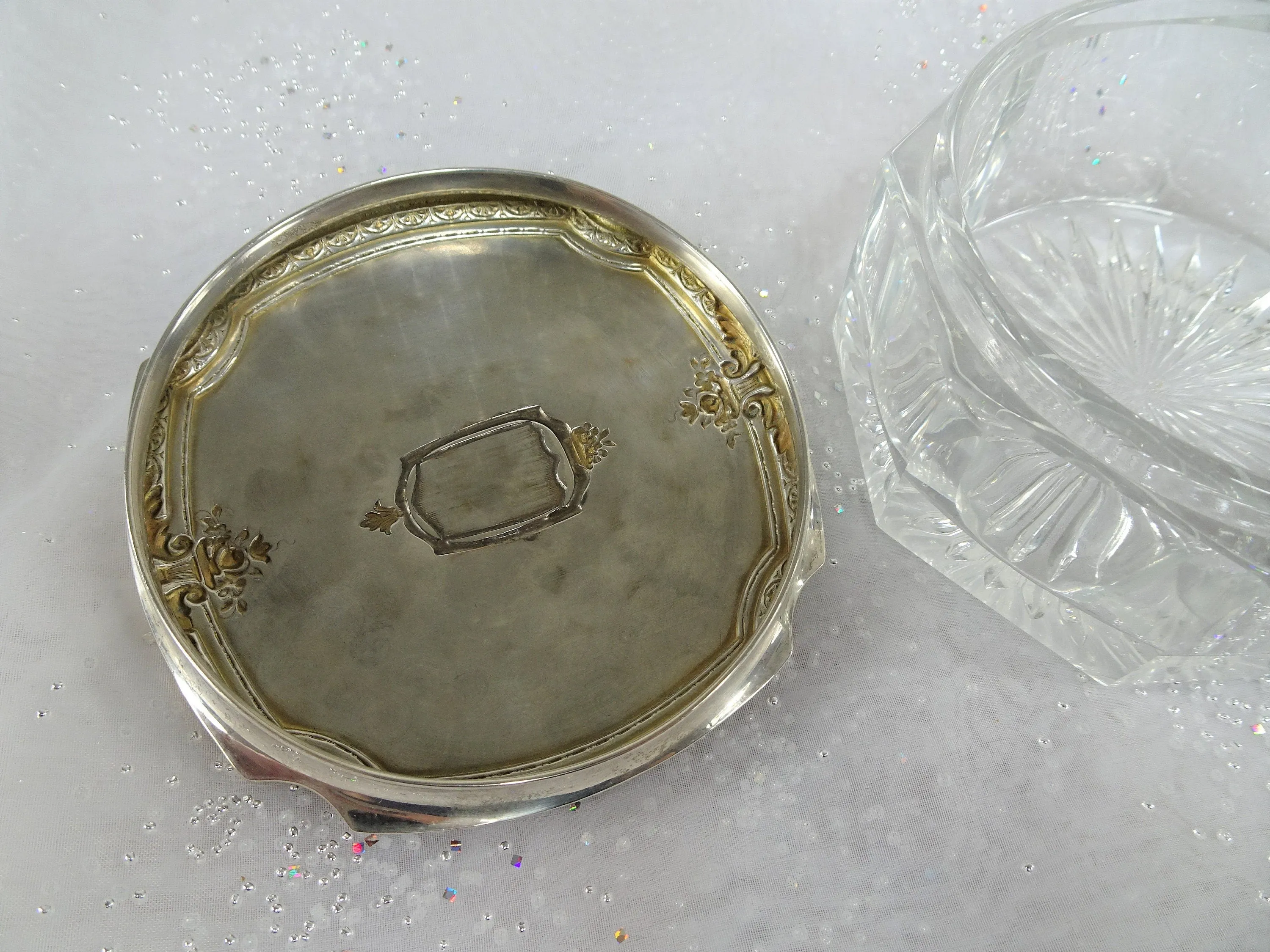 GORGEOUS Antique Dresser Jar,Sterling Silver,Enamel Top,Cut Glass,Vanity Dresser Cosmetic Jar,Beyond FABULOUS Decorative Boudoir Collectible