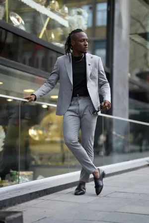 Gray 2 Piece Groom Wedding Pinstripe Suit for Men | GentWith