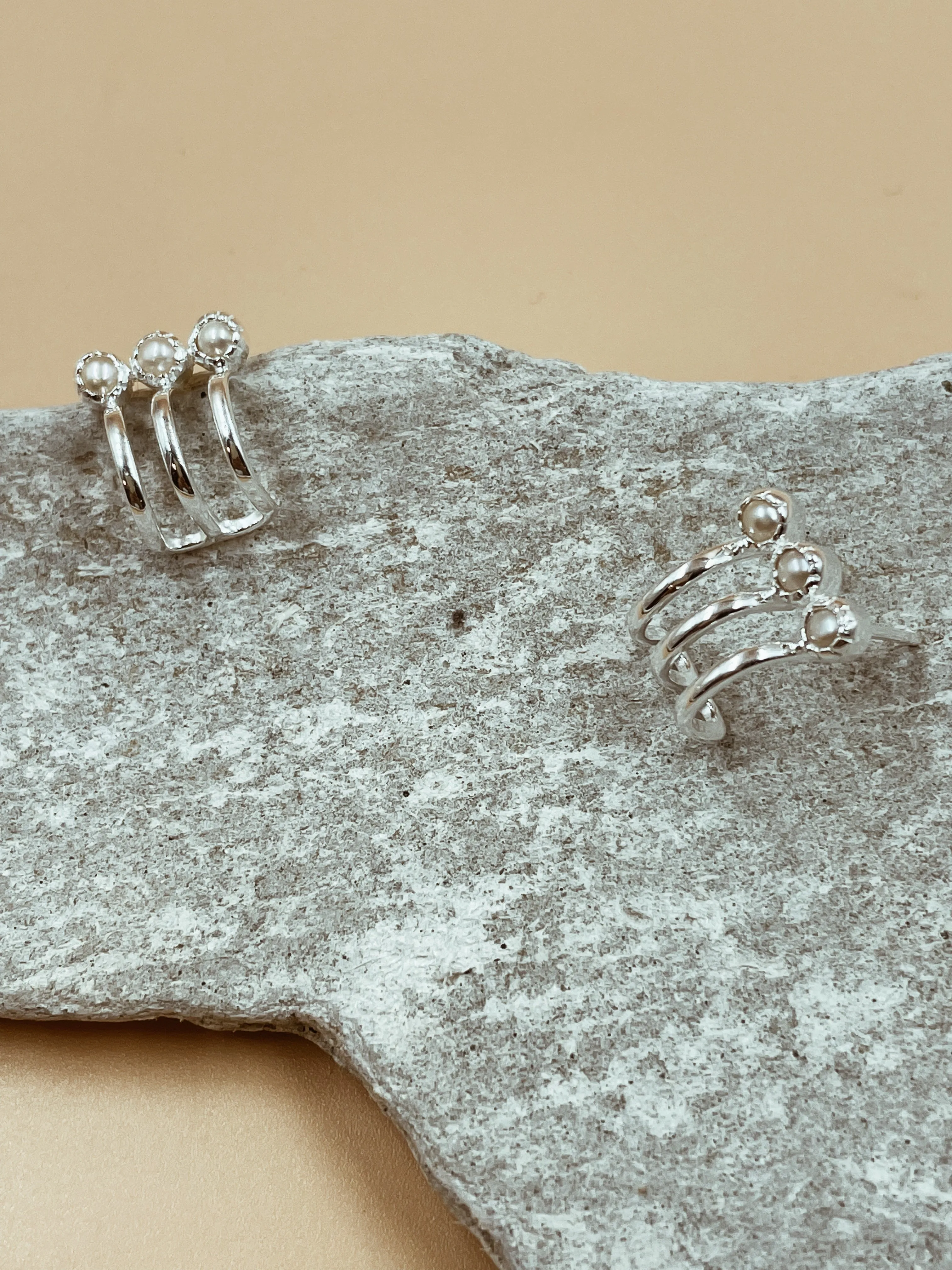 Hail Pearl Cage Studs in Silver Tone