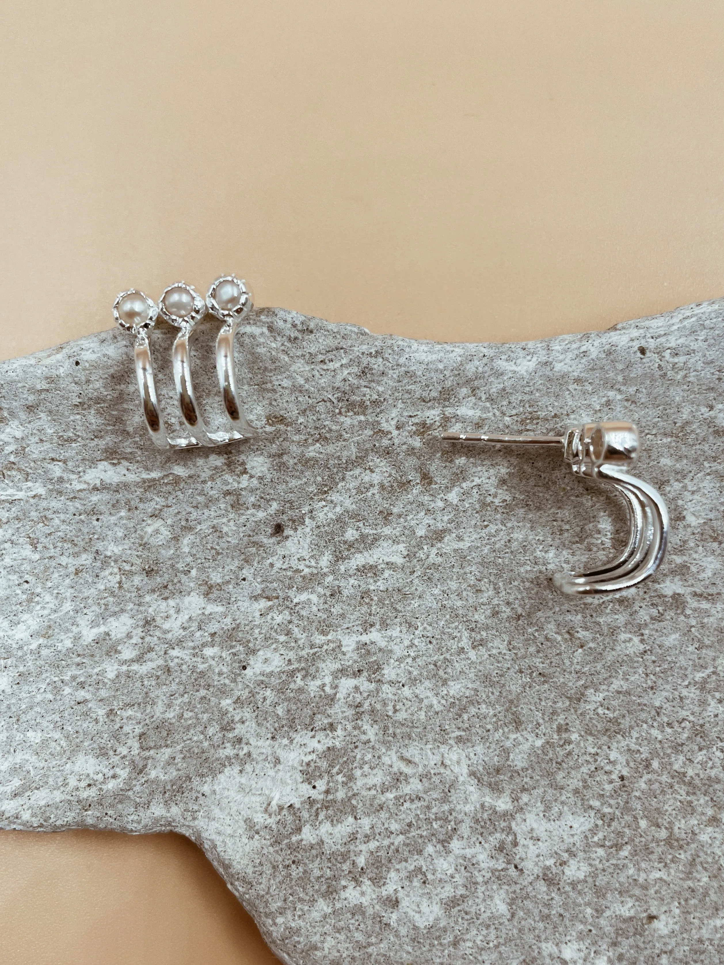 Hail Pearl Cage Studs in Silver Tone